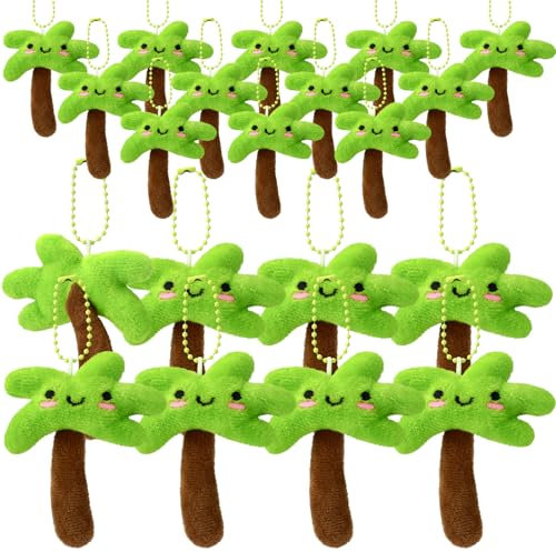 Huquary 20 Pcs Hawaiian Party Favors Plush Mini Palm Tree Keychain Ornaments Tropical Party Decoration Beach Theme Luau Florida Birthday Party Supplies Gifts for Women Men Guests