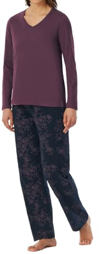 Uncover by Schiesser Damen Schlafanzug Set Shirt Langarm mit Langer Schlafhose - Nachtwäsche