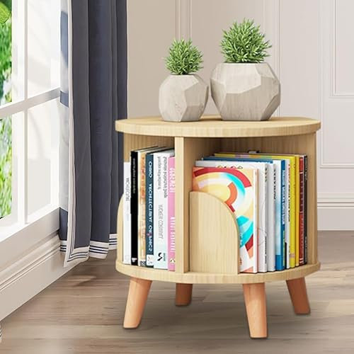 HauTour Drehbares Bücherregal Holz 360° Drehbar Display Bücherregal Aktenregal Einlagig Regal Drehbares Bücherregal Stehendes Bücherregal für Balkon Wohnzimmer Arbeitszimmer Schlafzimmer 31×46cm