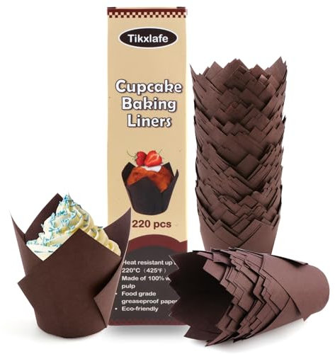220 Stück Muffinförmchen Papier, Muffins Papierförmchen, Cupcake Förmchen Muffin Backform Papier, Tulpe muffinförmchen hochzeit Papier, Cupcake Wrappers Backförmchen Papier (Dunkelbraun, 220 Stück)