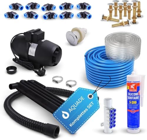 AQUADE 30-teiliges Set Whirlpоol Badewanne Selbstbausatz - Whirlpоol Gebläse mit Ozonreinigung - Bausatz mit Luftgebläse 700W + Heizung 300W + Ozon / 10x Airjet, Luftschlauch, Luftverteiler und mehr