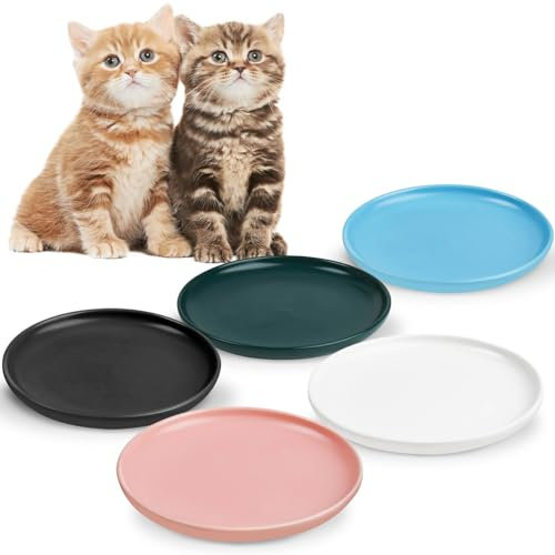 Katzennapf Keramik 5er-Set,Futternapf Katze Keramik Katzenfressnapf Für Kätzchen & Kleintiere Katzenfutter Napf Katzenschüssel Flach Futterschale Katze Katzen Napfset
