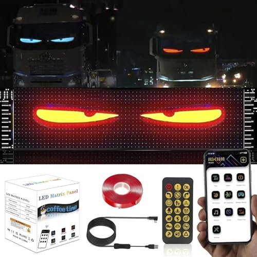 LED Augen für Lkw und Auto, Devil Eyes, Großer Programmierbarer Flex LED Display Auto, DIY Auto Dynamische LED Smart Bunte Augenlampe Soft Screen (120 * 595mm)