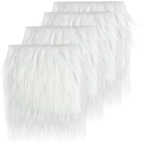 Kunstfellstoff 25 x 25 cm, 4 Stück Langhaarplüsch zum Basteln, Kunstfell zum Basteln, Quadratischer Kunstpelz Stoff, Plüschstoff für Wichtelbart (Weiß)