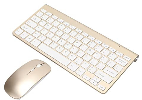 Rankomu Wirel Ensemble clavier et souris sans fil 2,4 G USB fin 78 touches bouton muet ergonomique, touches gravées, compatible avec les ordinateurs, finition dorée
