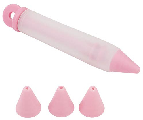 Bonbela 4 Nozzles Silicone Food Writing Pen Chocolate Decorating Tools Cake Writing Pen Cake Mould (Pink)