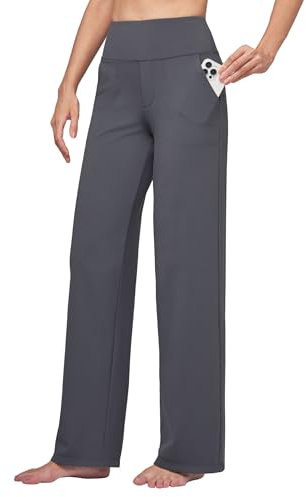 WILLIT Yogahose Damen Weite Bein Hose Stretch Sporthose Jogginghose High Waist Bauchkontrolle Freizeithose Arbeit lässige Hose mit Taschen 30“ Grau M