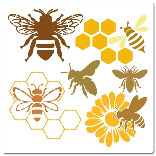 GORGECRAFT Große Bienen Schablone Zum Malen 30cm Waben Sonnenblumen Zeichenkunst Vorlage Wiederverwendbare PET Schichtungs Zeichen Malschablone Dekorationen Auf Holz Wänden Stoff Fliesen Böden Möbeln