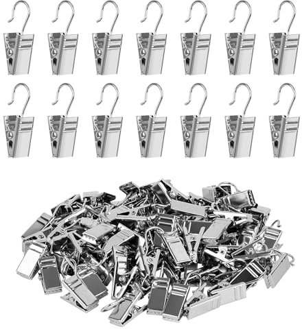 Manysky Ganci per tende, confezione da 100 ganci in ferro inox, per appendere luci per feste, decorazioni natalizie, cortili, esposizione artistica, grondaia, tenda, camper, tende da sole, colore