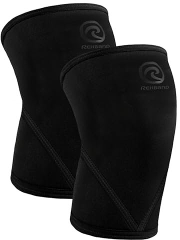Rehband V-Kniebandage für Kraftsport 7mm aus SBR/Neopren, wettkampfgeeignet Powerlifting Bandage, Knee Sleeves Gym, Crossfit, Fitness & Gewichtheben, Farbe:Carbon/Schwarz - 1 Paar, Größe:S