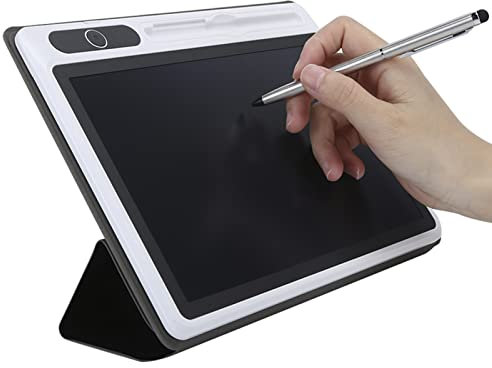 LCD Writing Tablet, Doodle Scribbler Pad Flexible and Bright Drawing Board for Business Supplies, with Hand Painting Tool (Black (with leather case))