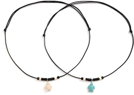 Dsnyu Herren Halskette Schwarz, Halskette Lang Leder mit Holzperlen und Anhänger Schildkröten mit Karabinerverschluss Schmuck 80cm