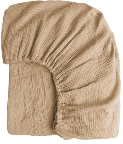 Boqingzhu Muslin Baumwolle Spannbettlaken 140x200cm Beige Khaki Braun Atmungsaktiv Kühlend Sommer Weich Hautfreundlich Spannbetttuch Bettlaken für Matraze bis 30cm Boxspringbett Topper