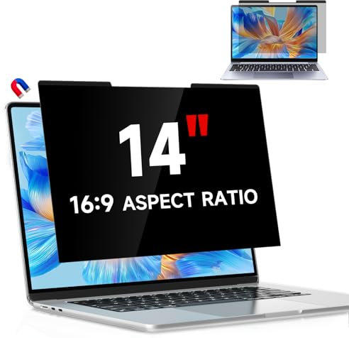 Magnetischer Sichtschutzfolie für 14 Zoll Laptop 16:9, Abnehmbarer Anti Spy Bildschirm Blickschutzfolie, 14 blendfreier Sichtschutzfolie Displayschutz für Lenovo HP Dell Acer Samsung Asus