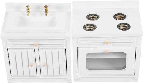 CIYODO Miniatur Puppenhaus Weißer Waschbecken-Schrank Herd Hochwertiges Zubehör Für Badezimmer Und Küche Flexibel Einsetzbar Für DIY-projekte Und Miniatur-Dekoration