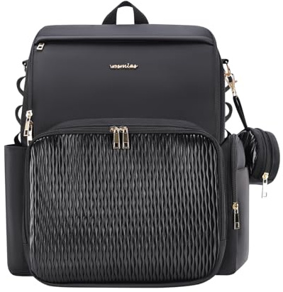vosmles Stilvolle Baby Wickeltasche Großer Wickelrucksack mit Multifunktions – mit Wickelauflage, abnehmbarem Schnullerhalter, Kinderwagengurten - für Mama und Papa