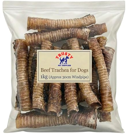 Whole Beef Trachea for Dogs 1kg (Approx 30cm Windpipe) | Buffalo Natural Dog Treat | Source of Glucosamine Supporting Joint Aid | Long Lasting Hypoallergenic Dental Chew | By Trusty Pet Supplies