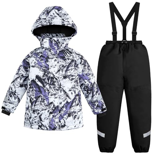Gogokids Kinder Schneeanzug Split Typ - Kleinkind Wasserdichte Skianzüge mit abnehmbarem Hut und Hose, Thermisch & Atmungsaktiv Stil Skijacke und Hosen Set für Jung Mädchen im Alter von 3-10 Jahren