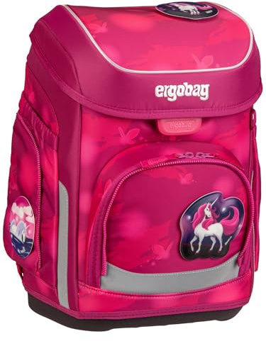 ergobag Schulranzen-Set cubo Set MondzauBär - Beere | Ergonomischer Schulranzen klassisch 5-teilig für die 1. Klasse der Grundschule