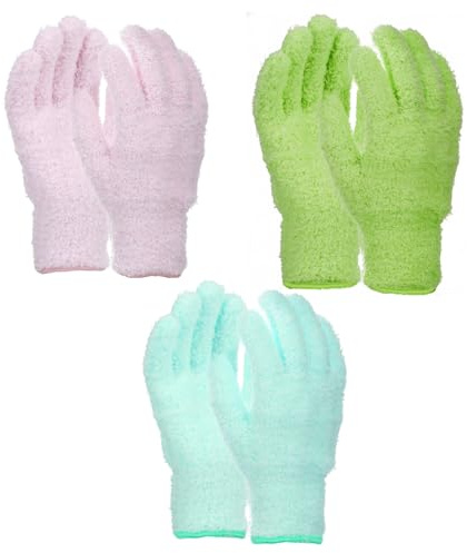 Grevosea 3 Pairs Microfiber Cleaning Gloves - Washable & Reusable Dusting Mittens for Household Plants Cars Blinds Furniture & Small Objects