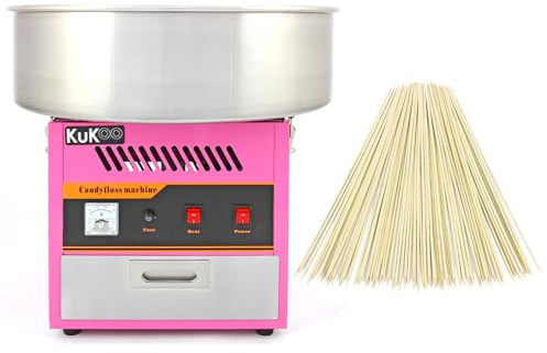 Candy Floss Machine Commercial KuKoo Making Machine with 500 Candy Floss Sticks Cotton Candy Maker Fun Party Cooking Snacks Bundle