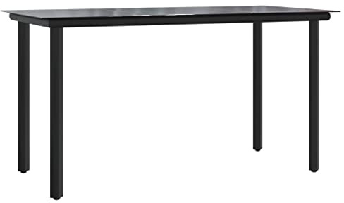 Mokuyary Table à manger de jardin, noire, 200 x 100 x 74 cm, en acier et verre trempé, table de balcon, table à manger, table d'extérieur pour jardin, terrasse, balcon - B