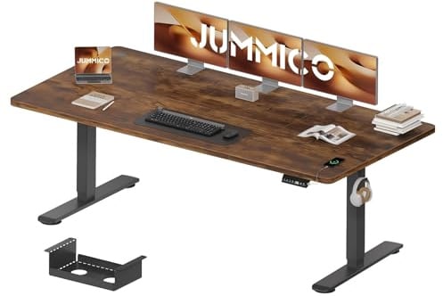JUMMICO Höhenverstellbarer Schreibtisch 200×80 cm mit Kabelwanne & USB-A | Elektrisch Schreibtisch Höhenverstellbarer mit 18 mm Tischplatte, 3 Memory-Steuerung,Sitz‑Erinnerung Computertisch,Braun