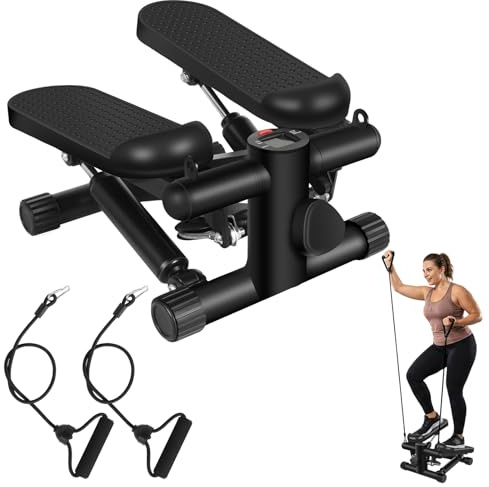 himaly Mini Stepper für Zuhause, Exercise Stair Stepper 100kg, Treppensteiger Fitnessgerät with Widerstandsbändern, Up-Down Swing Stepper mit LCD Display für Bein Arm Butt