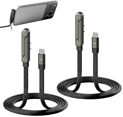 MADGININE 2 Pcs 2-in-1 240w Fast Charging Stand Data Cable with Bendphone Accessories Invisible Foldable Phone Stand Charger 1.5m Braided Type-C Charger for Smartphones