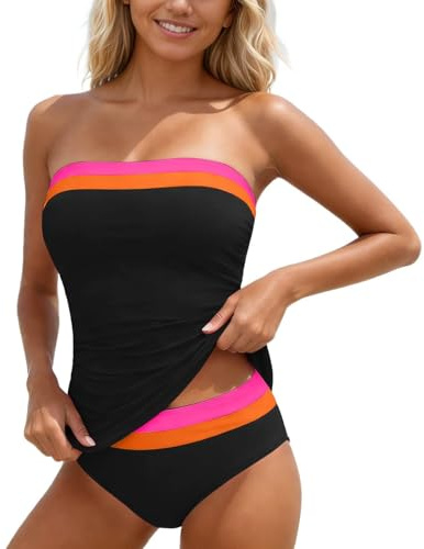 Bikini Mujer 2 Piezas Contraste Color Tirantes Sexy con Relleno Sin Aros Bañador para Playa Verano Vacaciones Viaje