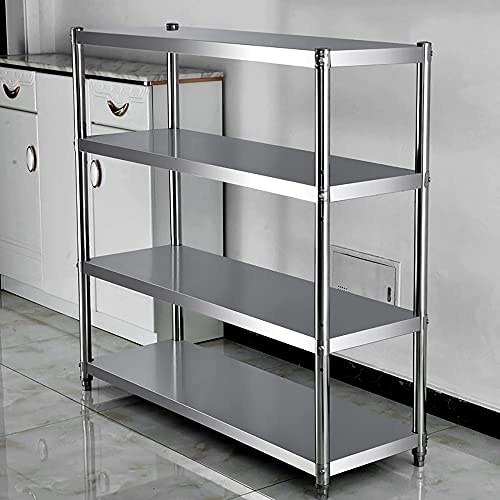 HJCKJSMEOU 4 Tier Stainless Steel Microwave Oven Rack Heavy Duty Kitchen Storage Unit Space Saving Garage Durable Display Shelf 60cm Silver Workbench
