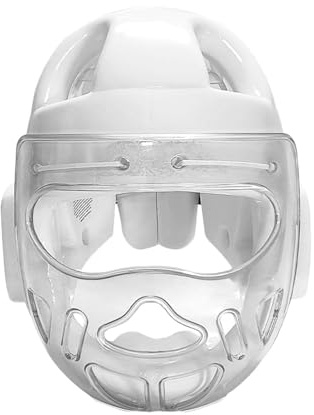 Caschetto da Sparring con Protezione Facciale Completa - Casco da Karate Kickboxing Boxe con Visiera Trasparente, Protezione per la Testa in Schiuma PU per Bambini Adulti Giovani