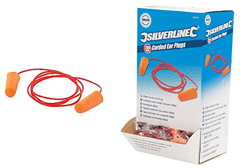 Silverline 427674 Gehörschutzstöpsel mit Band, SNR 37 dB 200er-Pckg.