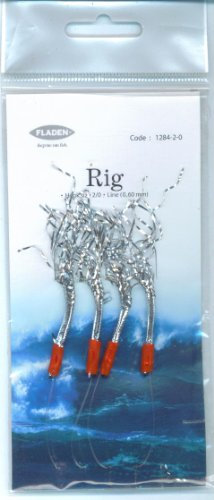 FLADEN Fishing - Single Packs of Sea Silver 4 Hooks Tinsel Sea Feathers Fishing Lure Rigs - Hook Size 2/0 - Excellent Deep Sea Rig for Mackerel and Cod [17-1284-2/0]