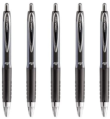 Uni-ball Signo Gel 207 Tintenroller mit Druckmechanik in Blisterpackung 5 Stück schwarz