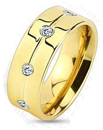 Tapsi´s Coolbodyart® Titan Ring gold 6mm breit mit 8 farblosen Steinen 57 (18)