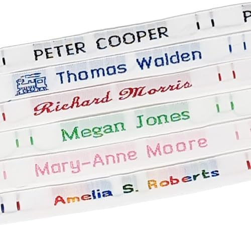 60 Woven Sew in Name Tapes Labels for School Uniforms, Nursery, Daycare, & Care Home Clothing