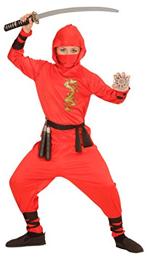 NET TOYS Rotes Ninja Kostüm Kind Ninjakostüm Samurai S 128 cm Krieger Soldatenkostüm Junge Kung Fu Jungenkostüm Kinder Faschingskostüm Soldat Kampfsport Kinderkostüm