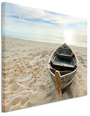 Eau Zone GmbH Kunstdruck auf Leinwand 120x80cm Landschaftsfotografie – Einsames Boot am Sandstrand