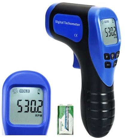 Berührungslose Drehzahlmesser Handheld-Digital-Laser Tachometer, 2,5-99999 RPM, Record (60 Daten) / MAX/MIN/AVG-Funktion, ± 0,02% + 1 Digtal Genauigkeit, Tachometer Tach. Meteranzeige