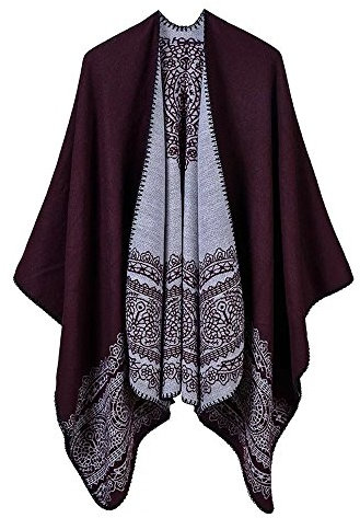 Pluto & Fox Damen Winter Poncho Stola Böhmen Cape Schal Wrap (Wine Rot)