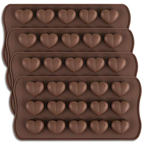 homEdge Schokoladenform mit 15 Mulden, Herzform, Silikonform, für Valentinstag, Herz, Schokolade, Form für Weingummi und Süßigkeiten