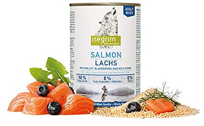 ISEGRIM Dose ausgewachsener Hund Lachs + Hirse, Beeren und Wildkräuter, 800 g, Hund