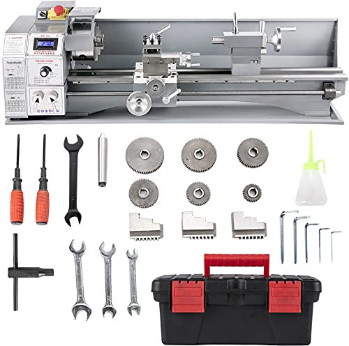 VEVOR Tornio in metallo 750 W 22 x 60 cm Tornio di lavoro in metallo velocità variabile 50-3000 RPM contropunta MT2 Mini tornio in metallo di precisione per tornitura di metalli, mandrini, prototipi