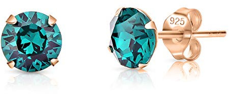 Orecchini Donna Oro Rosa - Orecchini Verdi - Orecchini con Pietre Verde Smeraldo 6 mm - Orecchini Punto Luce Argento 925 Placcati Oro Rosa - Orecchini Smeraldo Verde - Punto Luce Oro Rosa