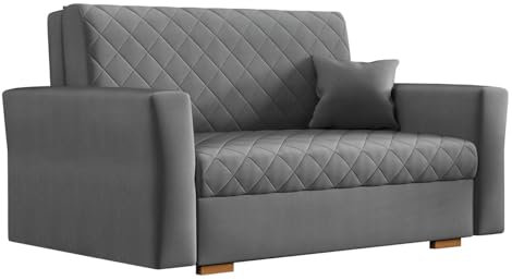 Mirjan24 Schlafsofa Viva Caro II mit Bettkasten, 2 Sitzer Polstersofa, Sofa mit Schlaffunktion, Sofagarnitur inkl. Kissen, Rückenlehne und Sitzfläche fest angenäht (Zanzibar 182)
