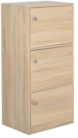 HOMCOM Mobiletto Multiuso con 3 Ripiani in Legno, 3 Antine, 48x34x100cm | per Casa, Camera, Soggiorno o Ufficio