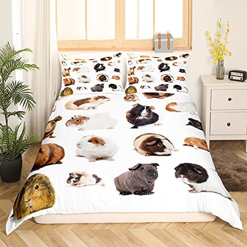 Loussiesd Nettes Meerschweinchen Betten Set Kinder 3D Cavy Muster Bettbezug Set Schönes Haustier Gedruckt Bettwäsche Set 135x200cm für Kinder Jungen Mädchen Tier Thema