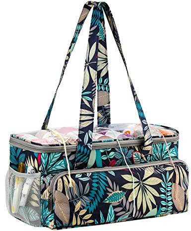 Coopay Stricktasche, Garnaufbewahrungstasche, Wollhalter, Reise-Basteltasche für Nadeln, Wolle und Zubehör, Häkelprojekttasche mit seitlichen Reißverschlussfächern, Strickausrüstungs-Organizer,