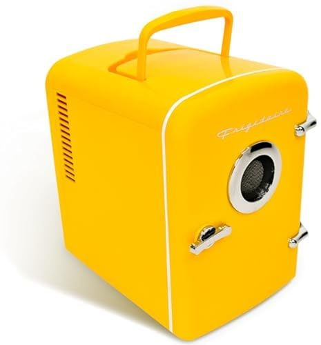 Frigidaire Curtis EFMIS151 Mini Portable Compact Personal Cooler Fridge, 4 Liter Capacity, 6 Cans, Makeup, Skincare, Freon-Free & Eco Friendly, Includes Home Plug & 12V Car Charger, Yellow
